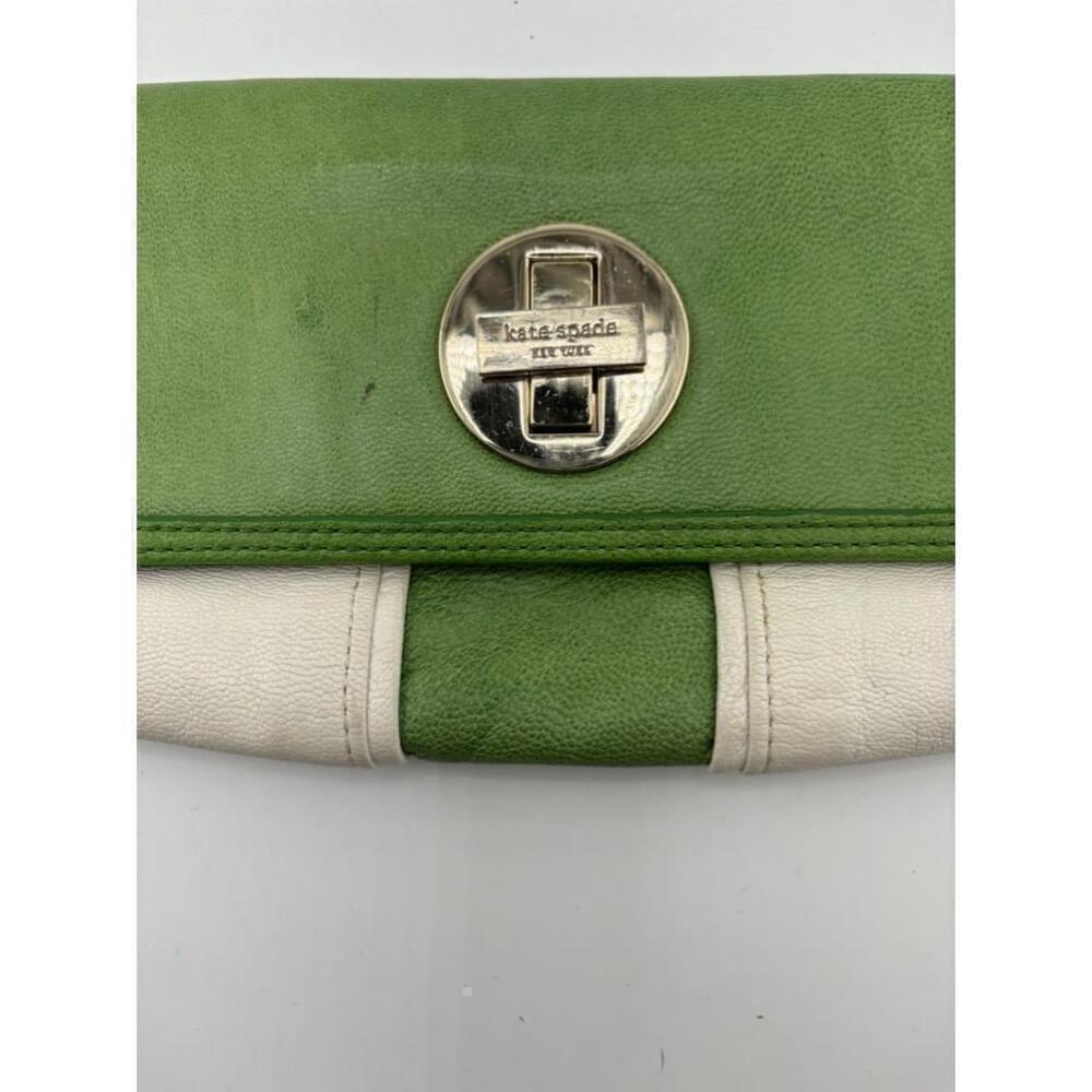 Women's Kate Spade Green and White Leather Clutch - Picture 2 of 15